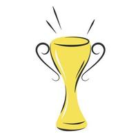 Trophy cup, award, first place medal. Hand drawn vector illustrations isolated on white background.