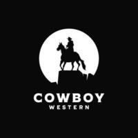 Cowboy Riding Horse Silhouette at Night logo vector