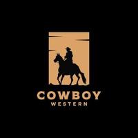 Cowboy Riding Horse Silhouette at Night logo vector