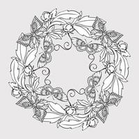 mandala de contorno floral con mariposas y plantas. página para colorear vector. vector