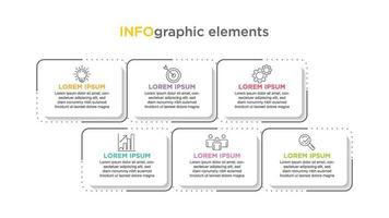 infografía Delgado línea diseño con íconos y 6 6 opciones o pasos. para contenido, diagrama, diagrama de flujo, pasos, partes, cronograma infografía, flujo de trabajo, cuadro. vector