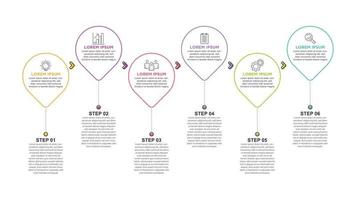 infografía Delgado línea diseño con íconos y 6 6 opciones o pasos. para contenido, diagrama, diagrama de flujo, pasos, partes, cronograma infografía, flujo de trabajo, cuadro. vector