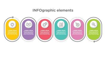 Business 6 step process chart infographics with step circles. Simple infographic design template. Flat vector illustration for presentation, report.