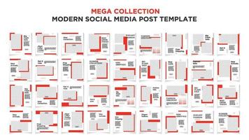 Mega collection social media post template set. Red and Black background color with stripe line shape. vector