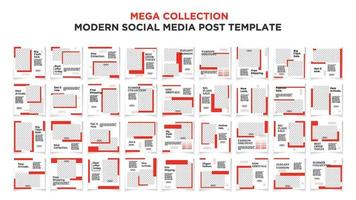 Mega collection social media post template set. Red and Black background color with stripe line shape. vector