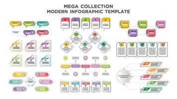 mega collection modern infographics template. Can be used for steps, options, business processes, workflow, diagram, flowchart concept, timeline, marketing icons, info graphics. vector