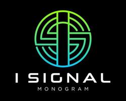 Set Letter I SI IS Monogram Circle Signal Radar Sound Podcast Internet Gradient Brand Design Vector