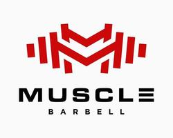 Set Letter M MM MH Monogram Barbell Gym Exercise Healthy Training Icon Fitness Sport Design Vector