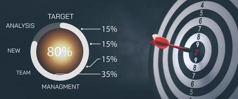 flecha de dardo de ojo de buey y línea de mercado de valores o gráfico de comercio de divisas y gráfico de velas adecuado para el concepto de inversión financiera, antecedentes de tendencias económicas para ideas de negocios y todo el diseño de obras de arte. foto