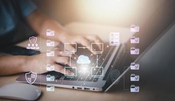 Security password login online concept  Hands typing and entering username and password of social media, log in with smartphone to an online bank account, data protection from hacker photo