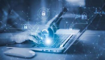 Concept Technology with Laptop. Hand using laptop with forex graph hologram, Concept technical analysis, digital software technology development, Data Processing, internet network technology concept photo