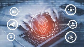 Hand touch fingerprint with virtual global with cyber security, Login, User, identification information security and encryption, secure access to users personal information, secure Internet access, photo