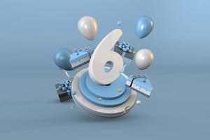 Number 6 a blue birthday celebration. 3d render photo