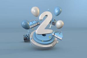 Number 2 a blue birthday celebration. 3d render photo