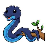 Cute blue spiny bush viper cartoon on tree branch vector