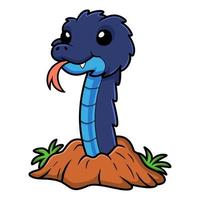 Cute blue spiny bush viper cartoon out from hole vector