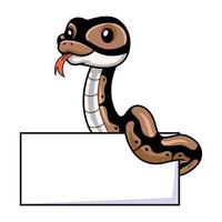 Cute ball python snake cartoon with blank sign vector