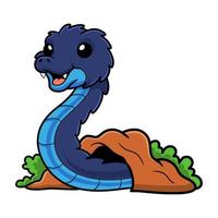 Cute blue spiny bush viper cartoon out from hole vector