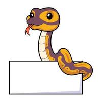 Cute banana ball python snake cartoon with blank sign vector