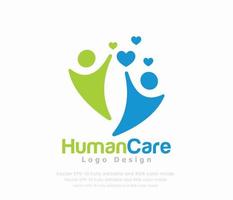 Human care logo design with a heart and a couple holding hands vector