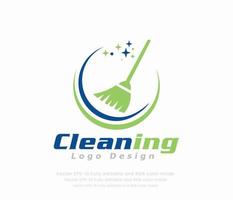 limpieza logo diseño con un Escoba y estrellas vector