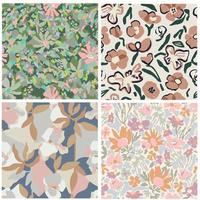 Vector flower with multi color illustration seamless repeat pattern 4 designs set