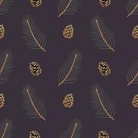 Seamless pattern with pine cones and pine branches. vector