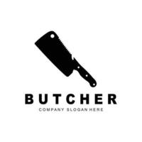diseño de logotipo de carnicero, plantilla de vector de herramienta de corte de cuchillo, diseño de ilustración de marca de producto para carnicero, granja, carnicería