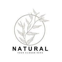 Simple Botanical Leaf and Flower Logo, Vector Natural Line Style, Decoration Design, Banner, Flyer, Wedding Invitation, and Product Branding