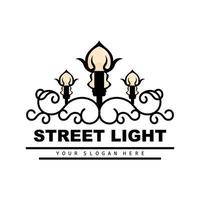 Street Light Logo, Lightning Lantern Vector, Template Icon Retro Classic Vintage Design vector