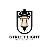 Street Light Logo, Lightning Lantern Vector, Template Icon Retro Classic Vintage Design vector
