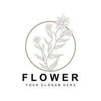 Simple Botanical Leaf and Flower Logo, Vector Natural Line Style, Decoration Design, Banner, Flyer, Wedding Invitation, and Product Branding