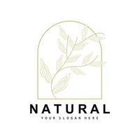 Simple Botanical Leaf and Flower Logo, Vector Natural Line Style, Decoration Design, Banner, Flyer, Wedding Invitation, and Product Branding