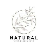 Simple Botanical Leaf and Flower Logo, Vector Natural Line Style, Decoration Design, Banner, Flyer, Wedding Invitation, and Product Branding