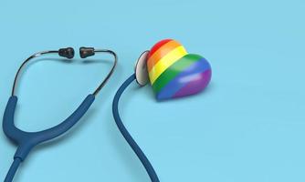 Stethoscope heart love shape element rainbow colorful symbol decoration  lgbtq gay homosexuality transgender pride proud bisexual lesbian doctor nurse scientist hospital clinic check up.3d render photo