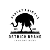 diseño de logotipo de avestruz, ilustración de animales del desierto, vida en el bosque, producto de marca de camello vectorial vector