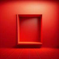 Red room wall interior modern design space 3d background of abstract window light scene photo