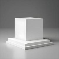 Minimal White Platform Object Podium on Isolated 3D Background with Empty Stand Display photo