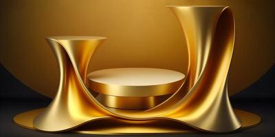 Abstract gold fabric podium on luxury 3D background with empty pedestal for elegant product presentation photo