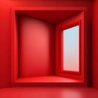 Red room wall corner interior modern design space 3d background of abstract window light scene photo