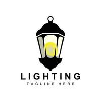 Street Lamp Logo, Lantern Lamp Vector, Lighting Classic Retro Design, Silhouette Icon Premium Template vector