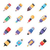 Pack of Writing Tools Flat Icons vector