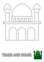 Kaaba tracing and coloring worksheet for kids vector