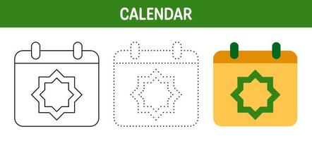 Calendar tracing and coloring worksheet for kids vector