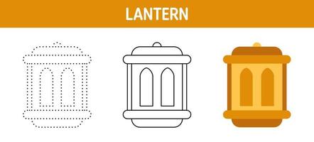 Lantern Coin tracing and coloring worksheet for kids vector