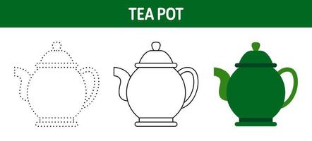 Tea Pot tracing and coloring worksheet for kids vector