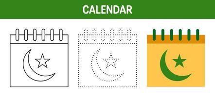 Calendar tracing and coloring worksheet for kids vector