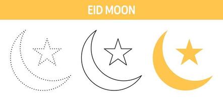 Eid Moon tracing and coloring worksheet for kids vector