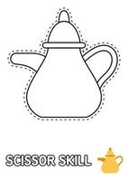 Scissor skill page with Tea Pot for kids vector