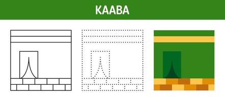 Kaaba tracing and coloring worksheet for kids vector